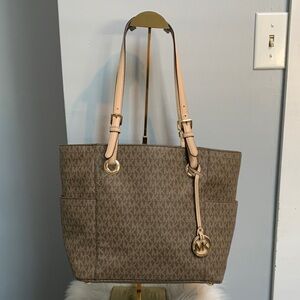 Authentic Michael Kors brown and tan signature tote bag